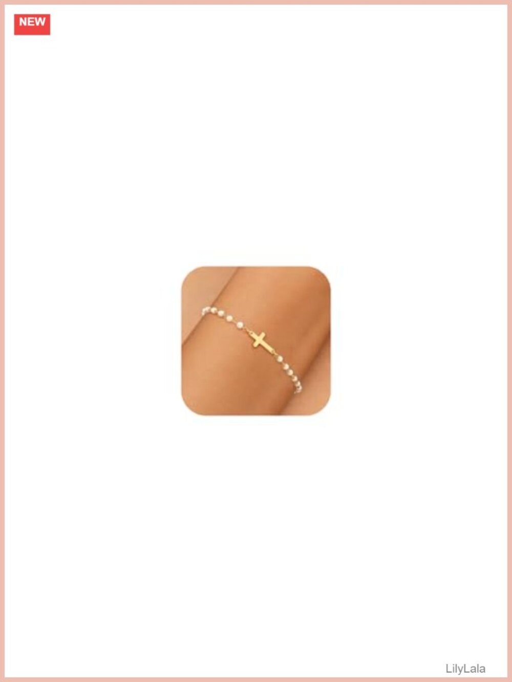 14K Gold Plated Cross Pearl Bracelet Dainty Adjustable Chain